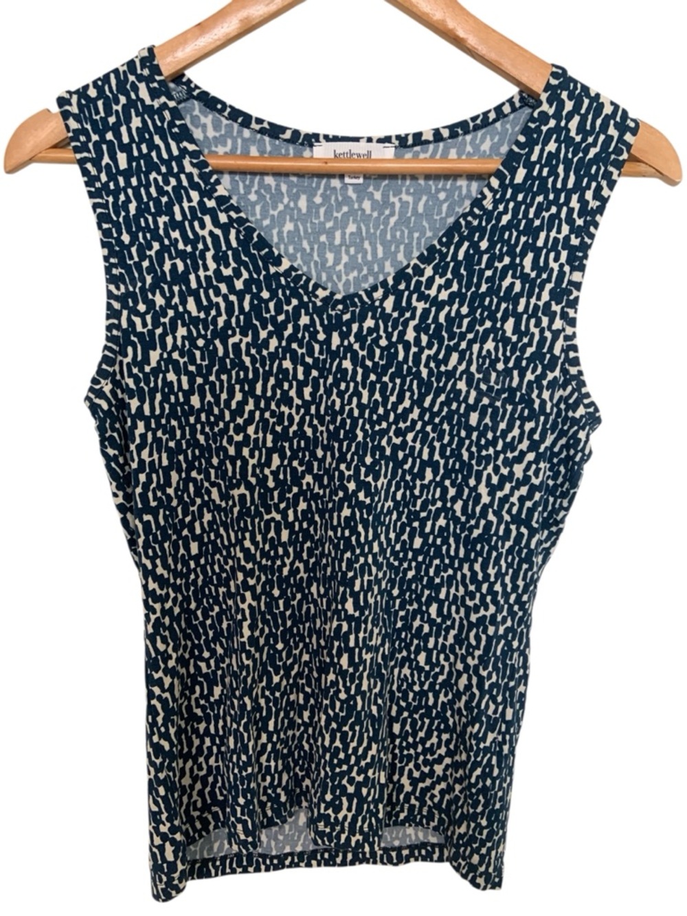 Kettlewell Navy Ivory Sleeveless V-Neck Viscose Top S Breathable Stretch